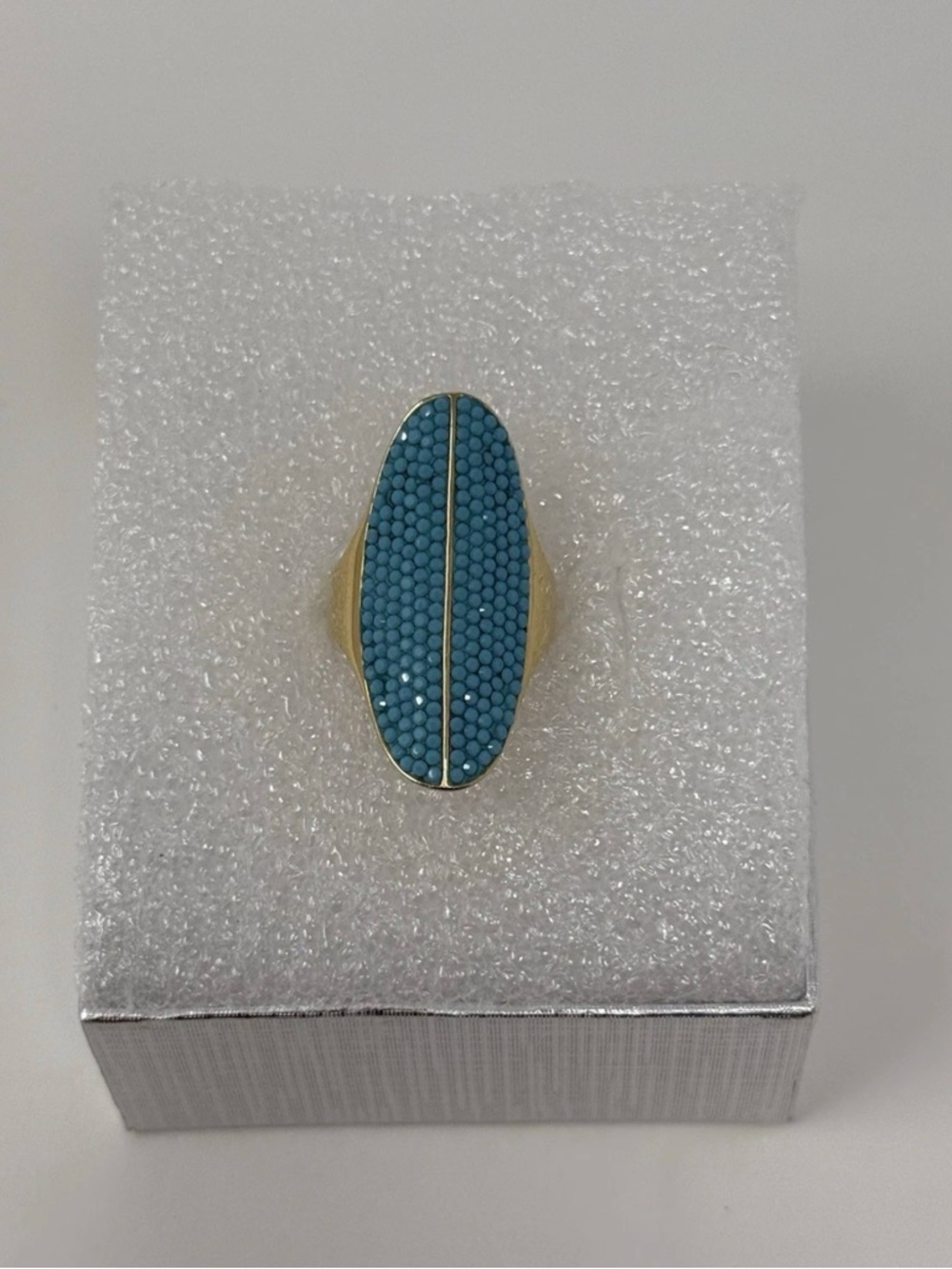 Henri Bendel Turquoise Gold Tone Statement Ring Size 10